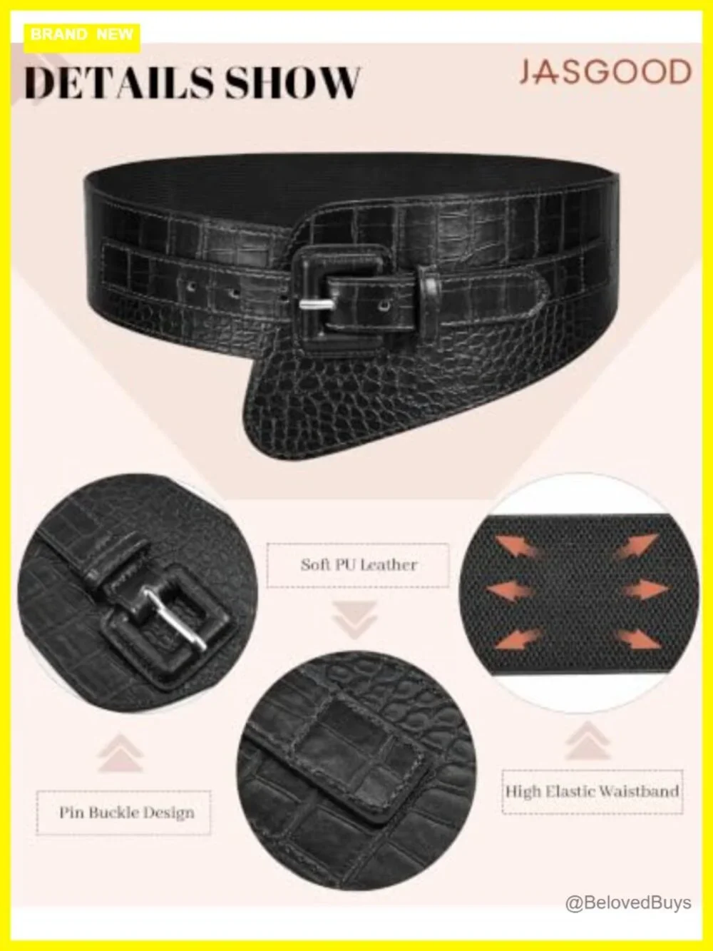 Wide Stretch Faux Leather Belt for Dresses Coats Pin Buckle